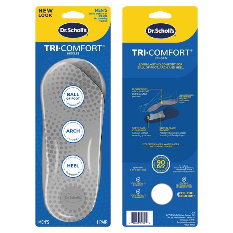 Dr. Scholl's Tri-Comfort Men's Insoles, Shoe Sizes 8-12, 1 pair