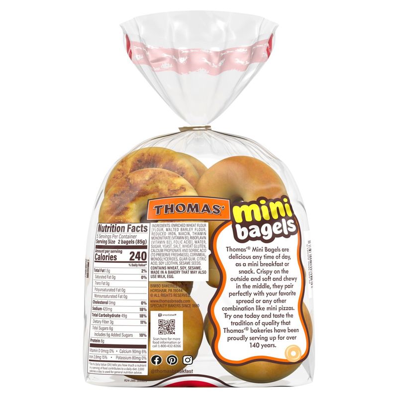 Thomas' Plain Mini Bagels, 10 count, 15 oz