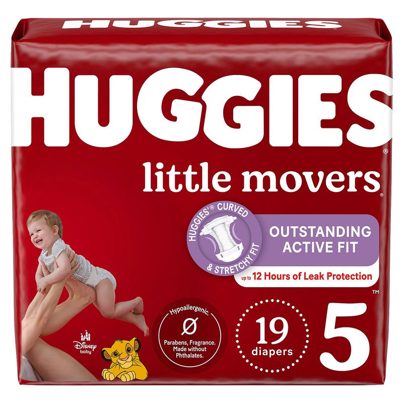 Huggies Little Movers Diapers, Size 5, Over 27 lb, 19 count