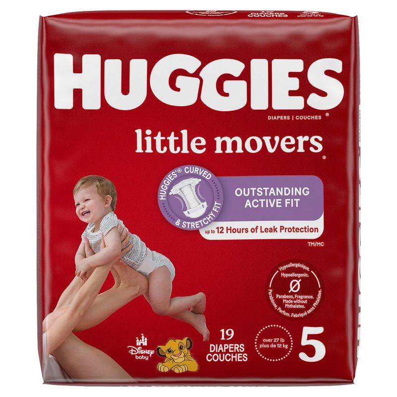 Huggies Little Movers Diapers, Size 5, Over 27 lb, 19 count