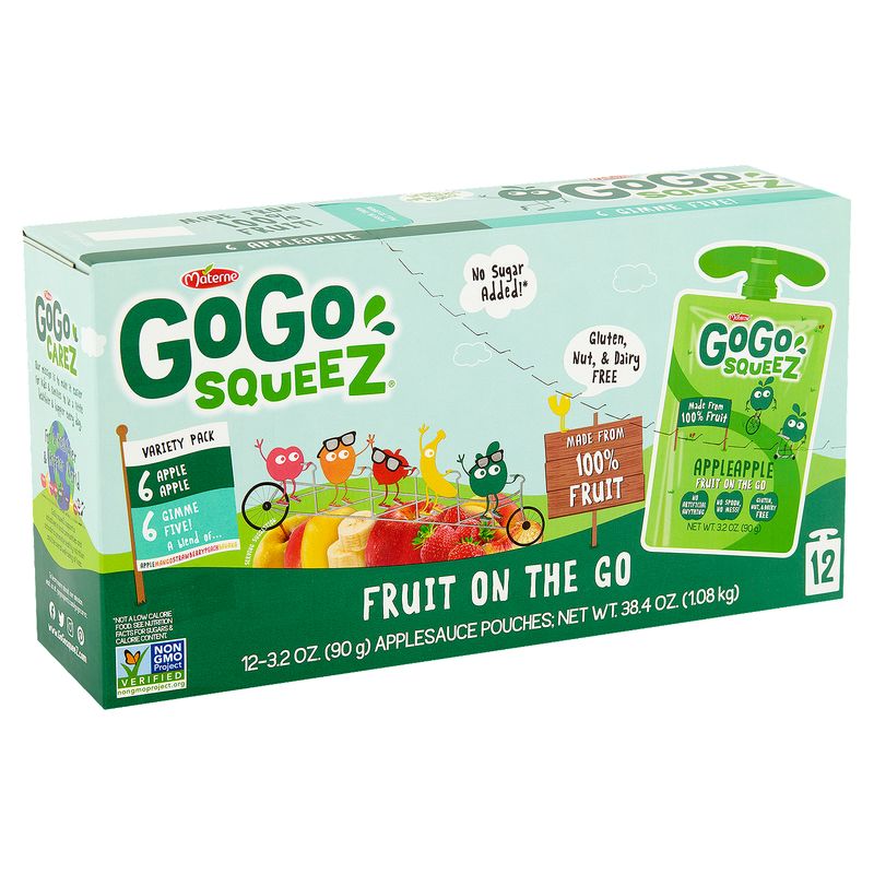 Materne GoGo Squeez AppleApple and Gimme Five! Fruit on the Go Variety Pack, 3.2 oz, 12 count