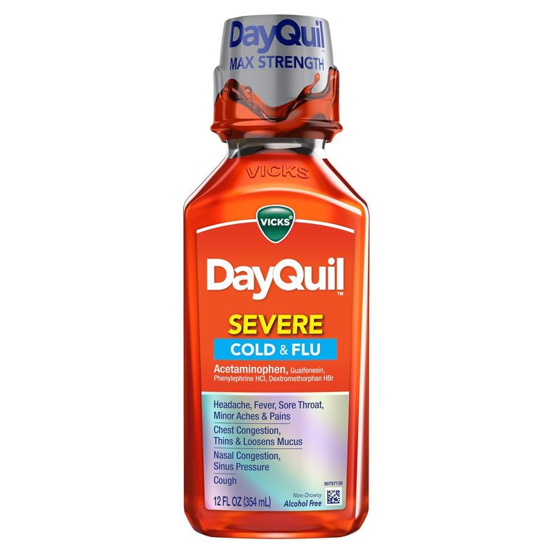 Vicks DayQuil SEVERE Cough, Cold and Flu Multisymptom Relief Liquid, Original Flavor, 12 Fl oz - So