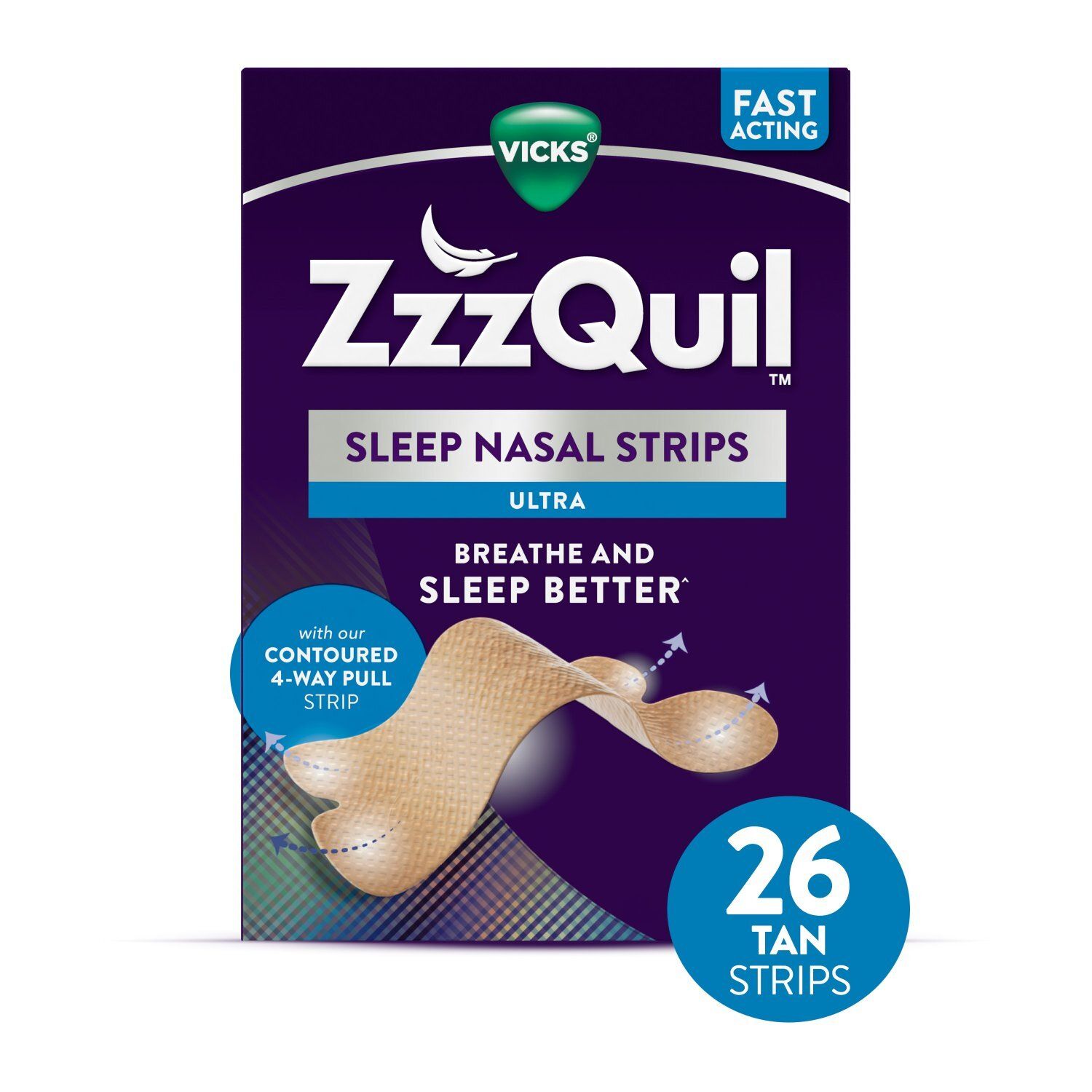 ZzzQuil Sleep Nasal Strips, Tan Nasal Strips, Snoring Relief from Nasal Congestion, Works Instantly