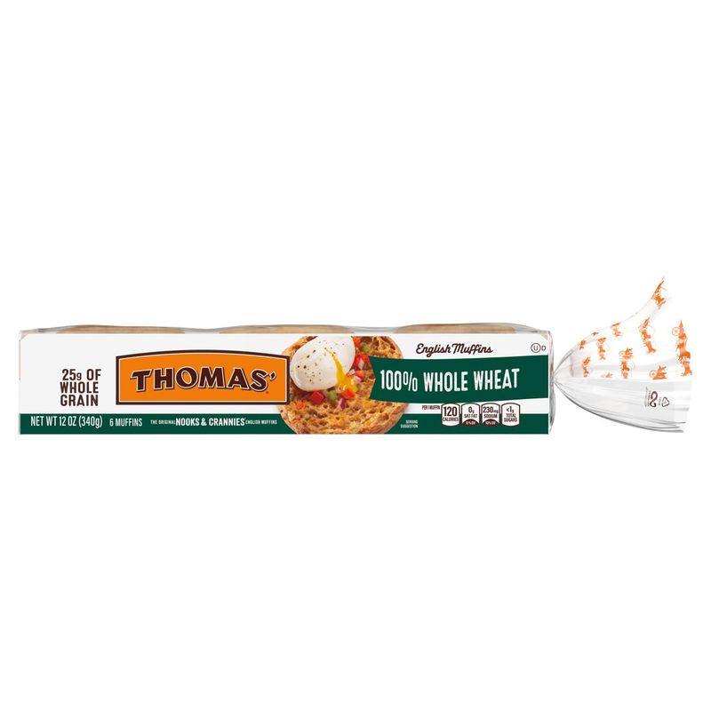 Thomas' Nooks &amp; Crannies the Original 100% Whole Wheat English Muffins, 6 count, 12 oz