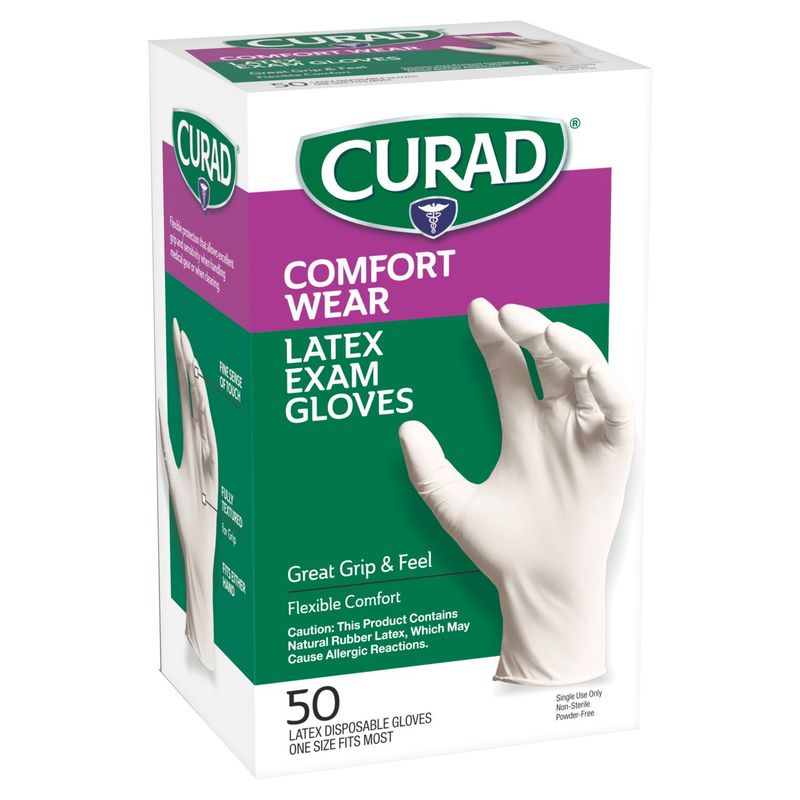 Curad Comfort Wear Latex Exam Gloves, 50 count