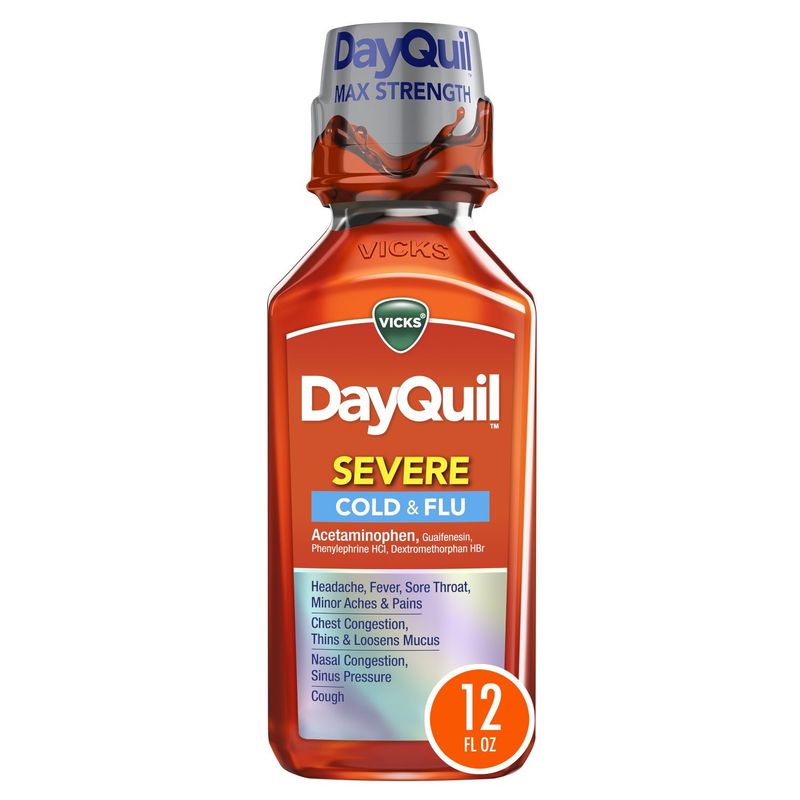 Vicks DayQuil SEVERE Cough, Cold and Flu Multisymptom Relief Liquid, Original Flavor, 12 Fl oz - So