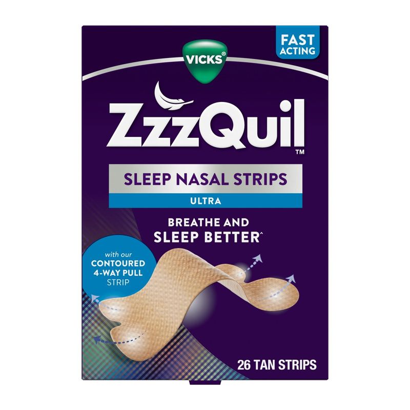 ZzzQuil Sleep Nasal Strips, Tan Nasal Strips, Snoring Relief from Nasal Congestion, Works Instantly