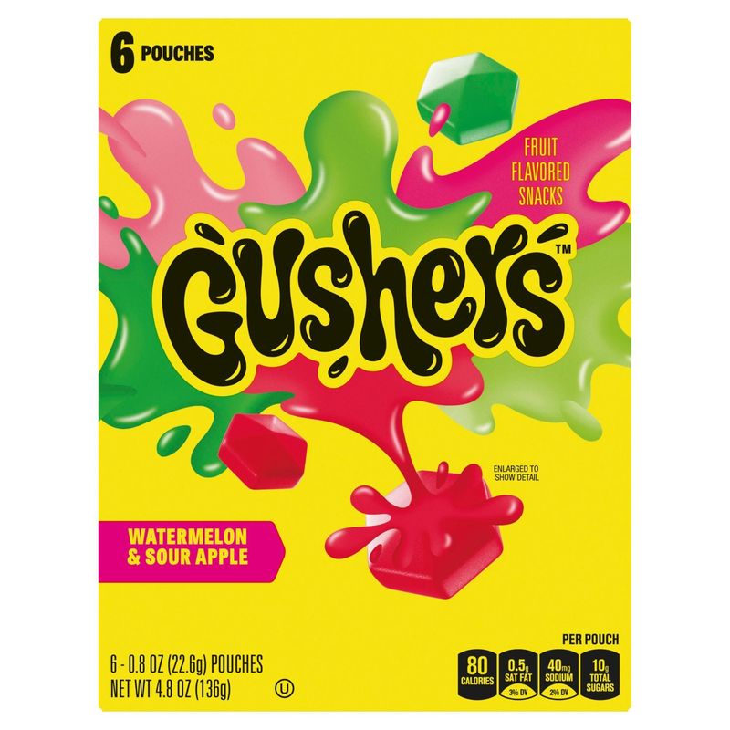 Gushers Watermelon &amp; Sour Apple Fruit Flavored Snacks, 0.8 oz, 6 count