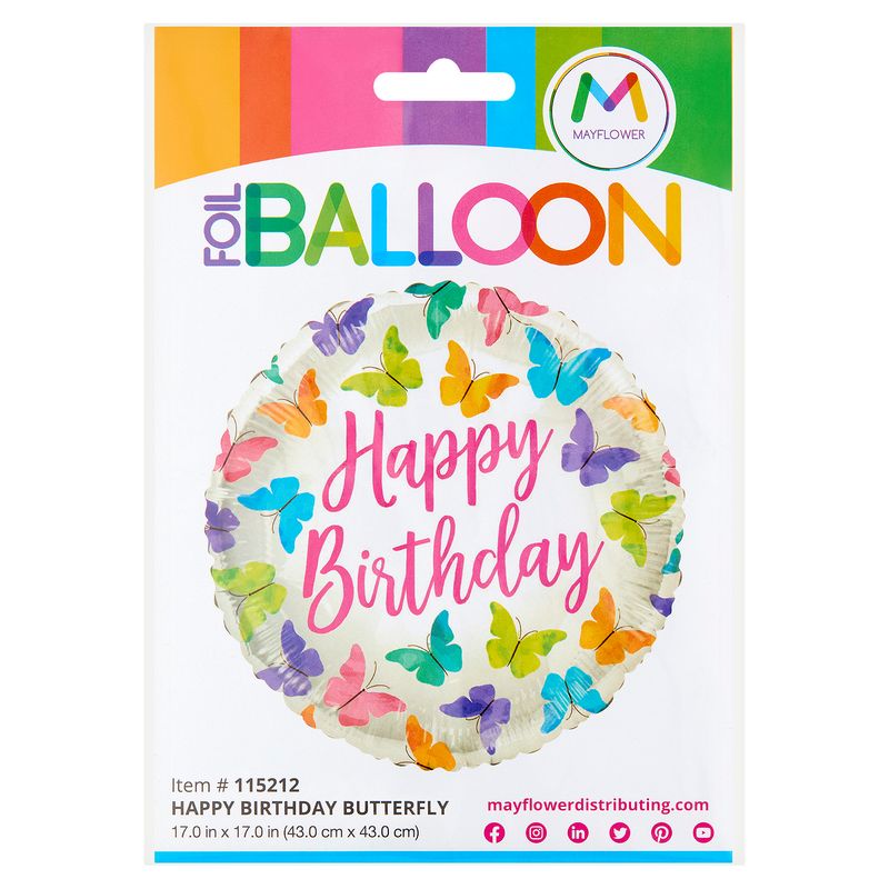 Happy Birthday Butterfly Foil Balloon, 17 in, 1 count