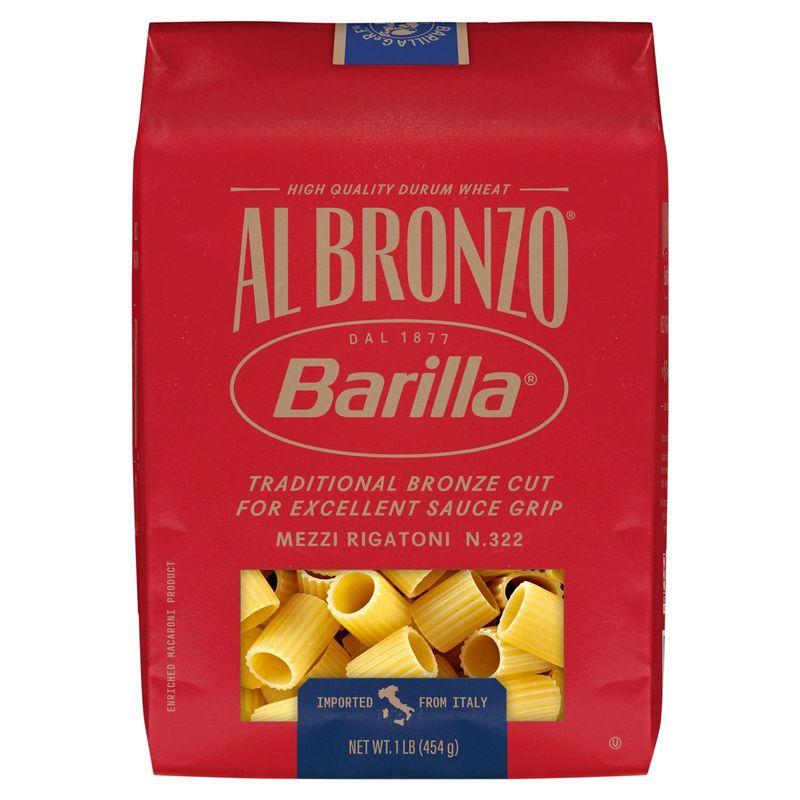 Barilla Al Bronzo Mezzi Rigatoni N.322 Enriched Macaroni Pasta, 1 lb