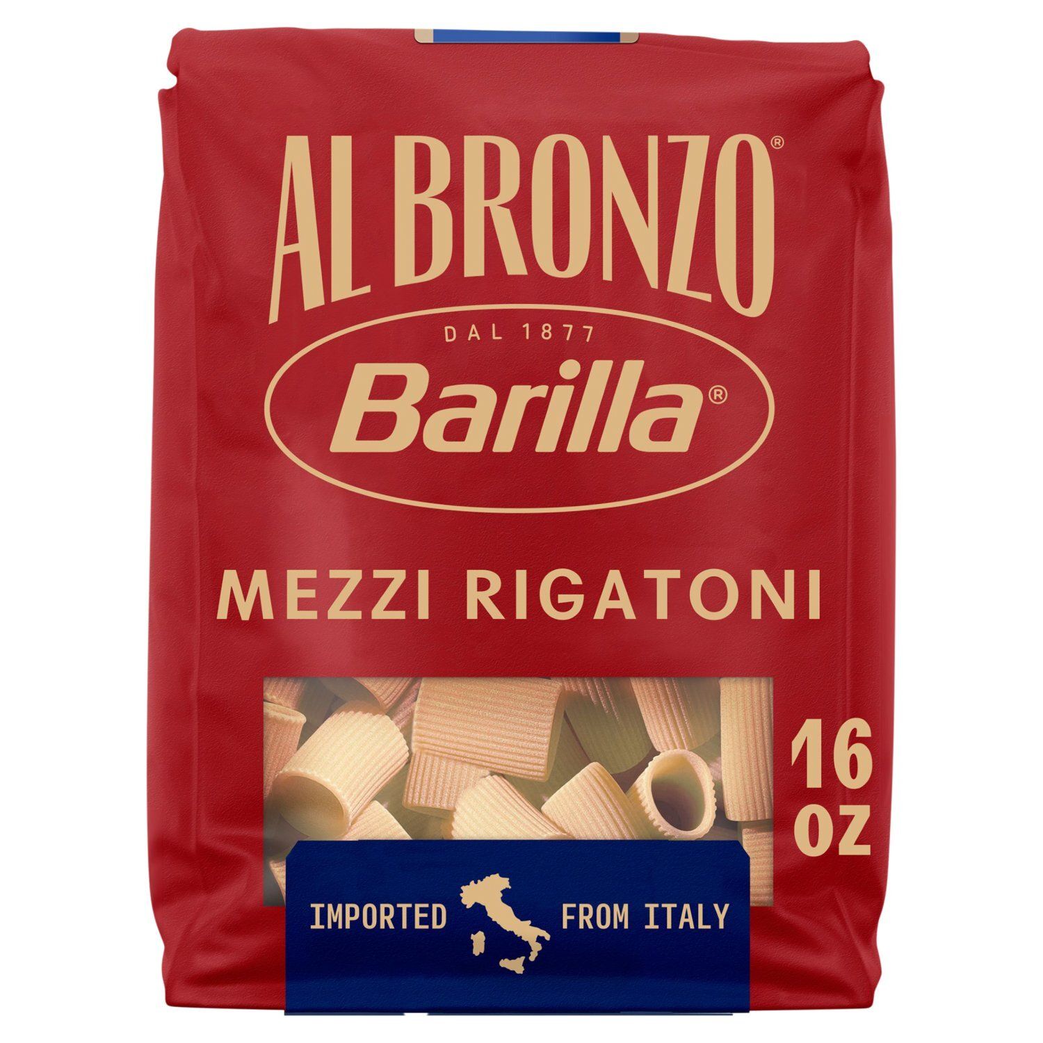 Barilla Al Bronzo Mezzi Rigatoni N.322 Enriched Macaroni Pasta, 1 lb