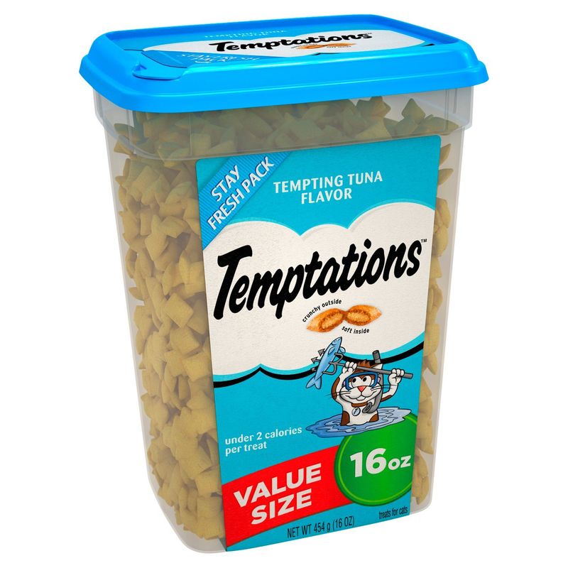 TEMPTATIONS Classic Crunchy and Soft Cat Treats Tempting Tuna Flavor, 16 oz. Tub
