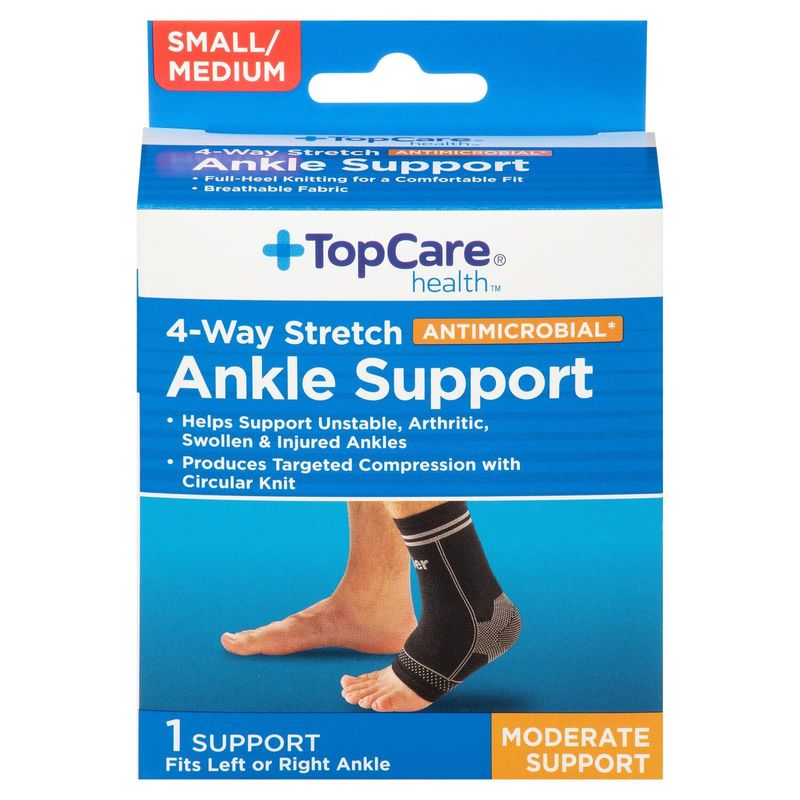 TopCare Health 4-Way Stretch Antimicrobial Moderate Ankle Support, Small/ Medium, 1 count