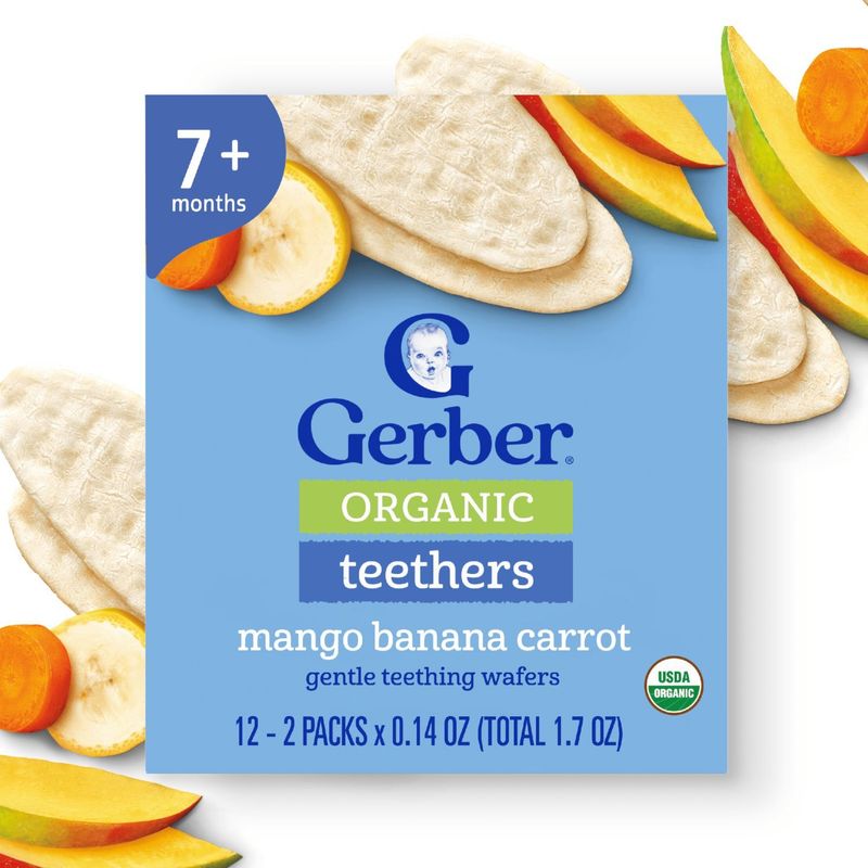 Gerber Organic Teethers Mango Banana Carrot Gentle Teething Wafers, 7+ months, 12 count, 1.7 oz