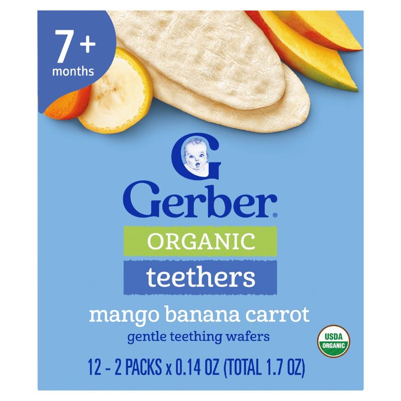 Gerber Organic Teethers Mango Banana Carrot Gentle Teething Wafers, 7+ months, 12 count, 1.7 oz