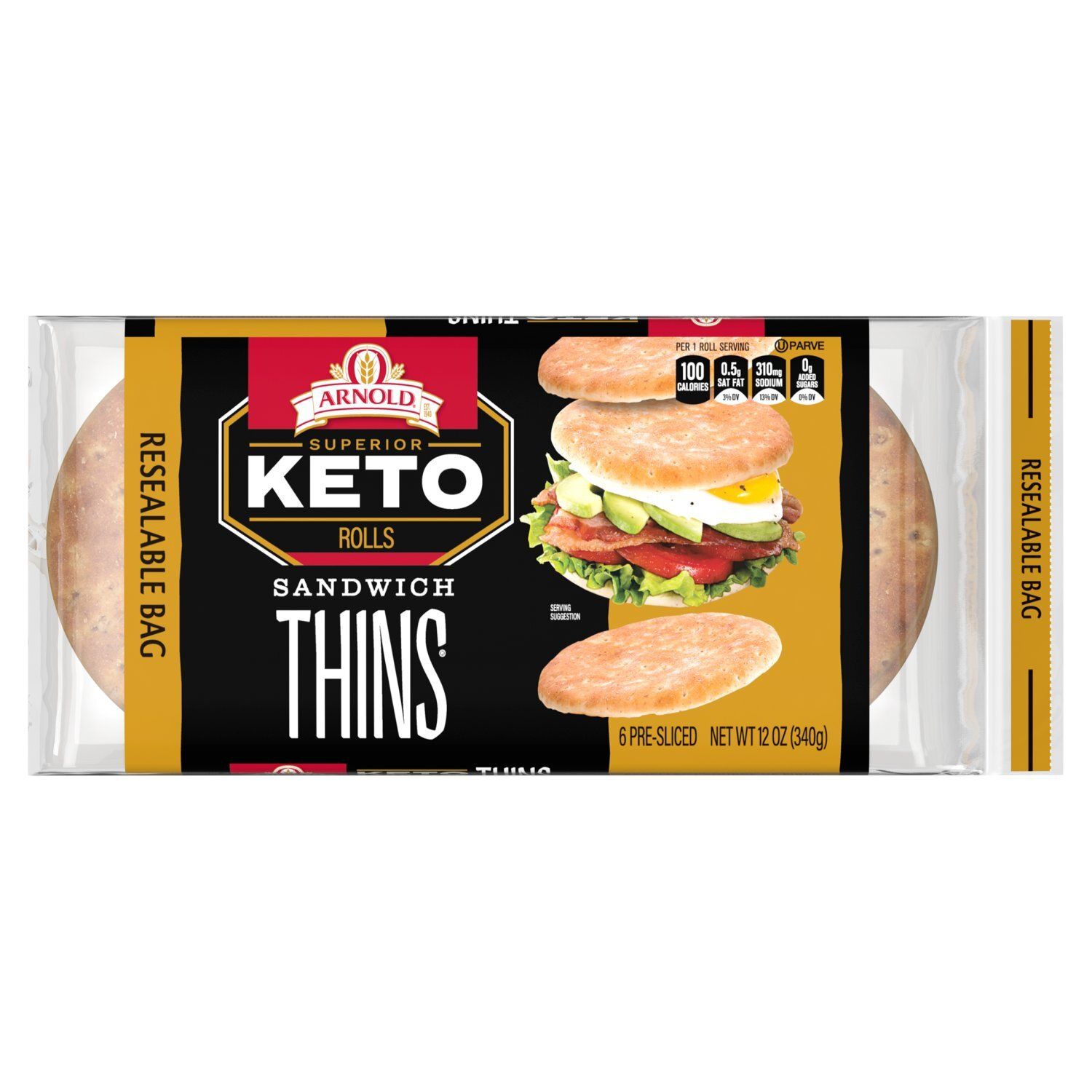 Arnold Keto Superior Sandwich Thins Rolls, 6 count, 12 oz