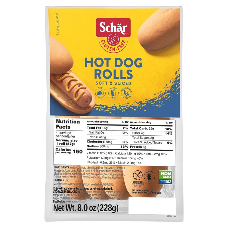 Schär Gluten-Free Soft &amp; Sliced Hot Dog Rolls, 8.0 oz