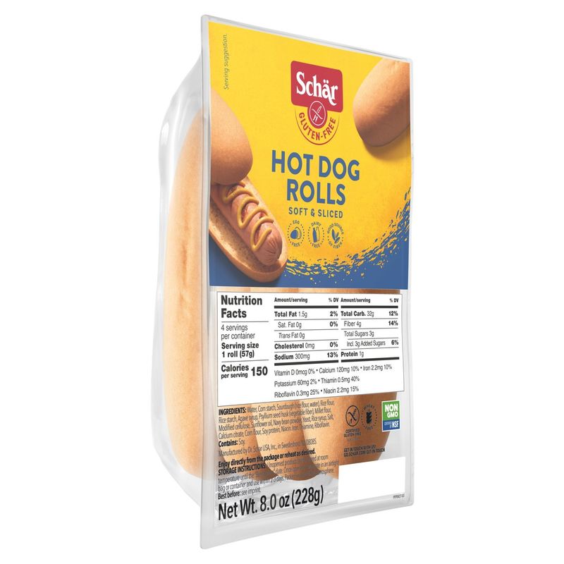 Schär Gluten-Free Soft &amp; Sliced Hot Dog Rolls, 8.0 oz
