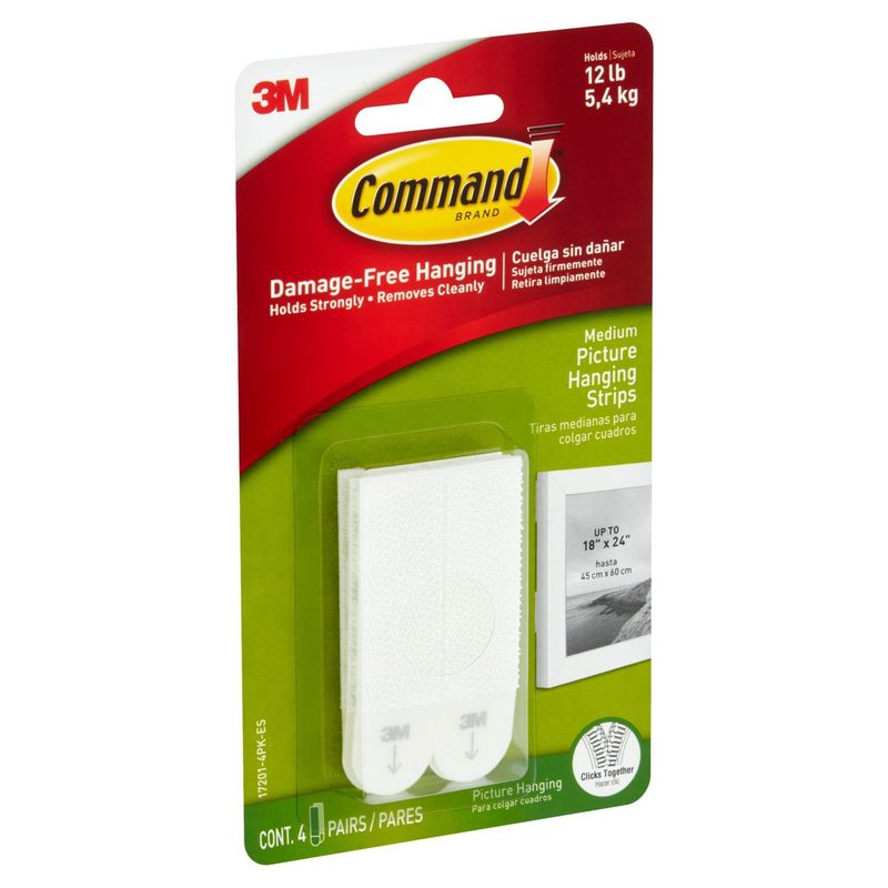 Command™ Medium Picture Hanging Strips, White, 4 Sets of Strips/Pack