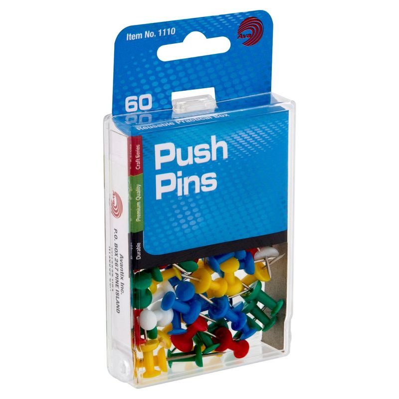 Ava Assorted Colors Push Pins, 60 count