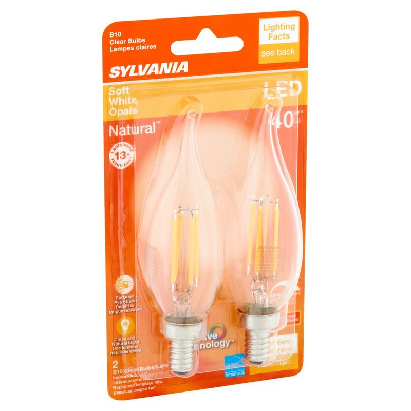 Sylvania Natural LED 40 Watts Soft White Opale B10 Clear Bulbs, 2 count