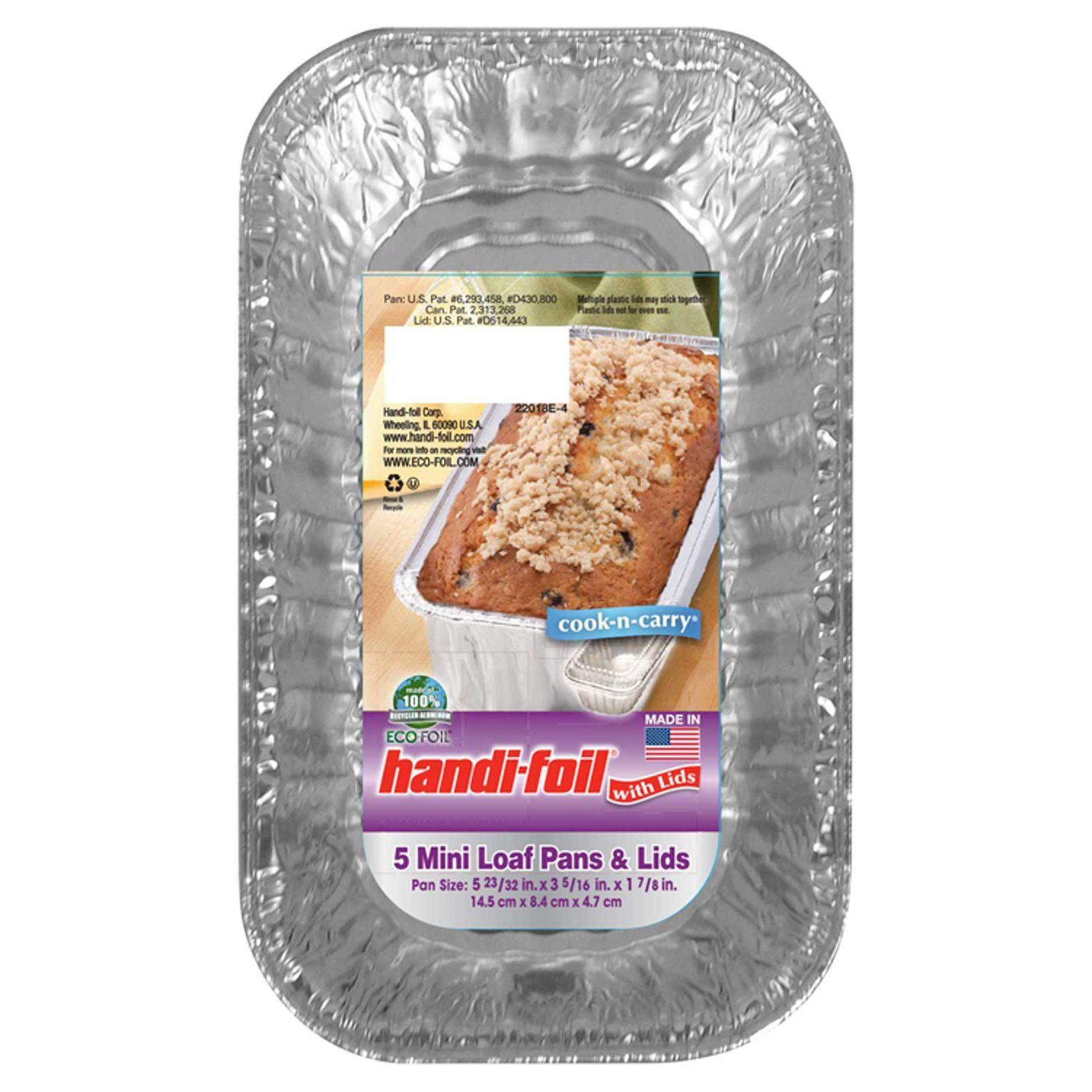 Handi Foil Eco-Foil Mini Loaf Pans, with Lids, 5 Count