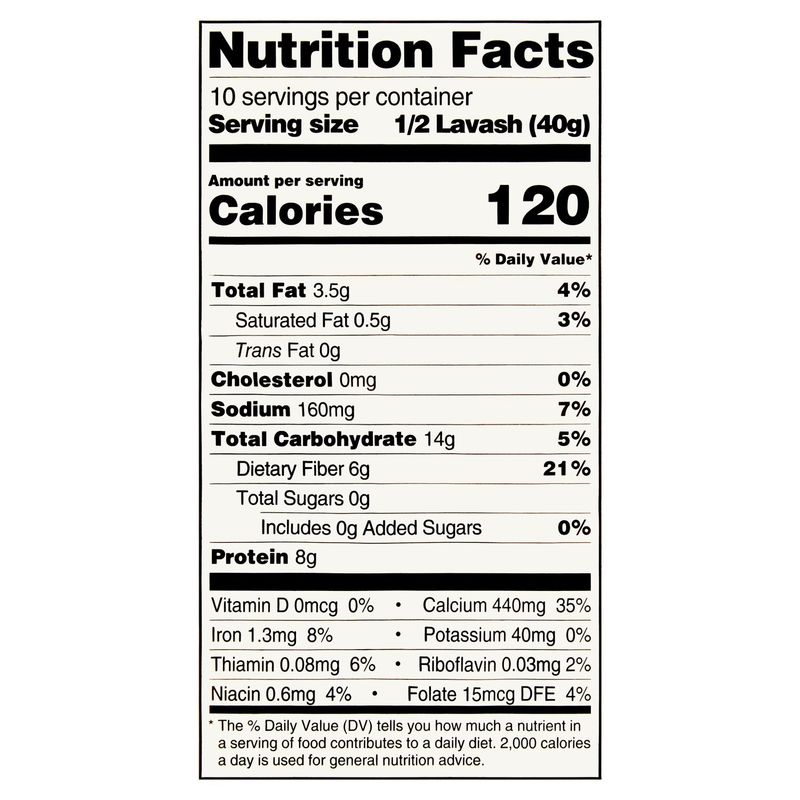 Toufayan Bakeries Hearth Baked Plus Whole Wheat &amp; Flax Perforated Lavash, 5 count, 14 oz