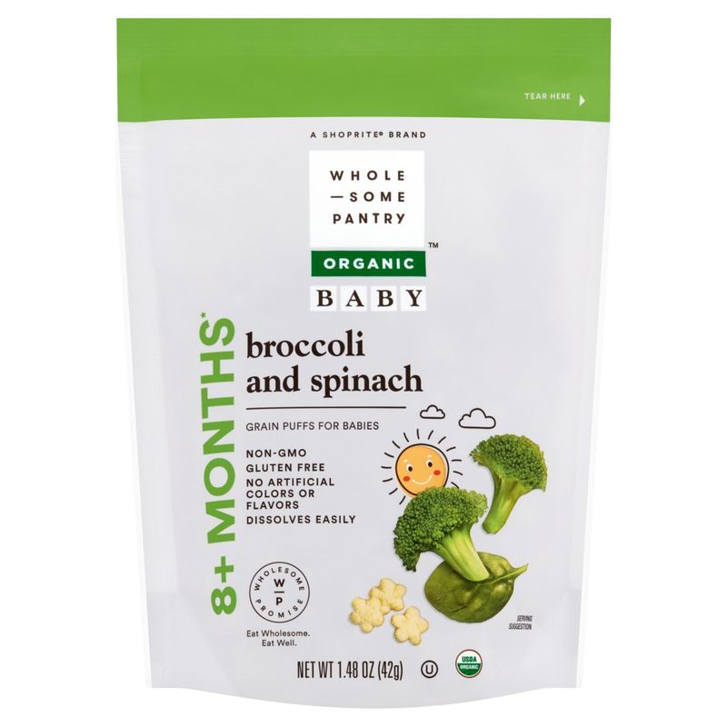 Wholesome Pantry Organic Broccoli and Spinach Grain Puffs for Babies, 8+ Months, 1.48 oz