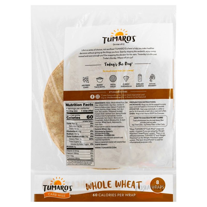 Tumaro's Carb Wise Whole Wheat Wraps, 8 count, 11.2 oz