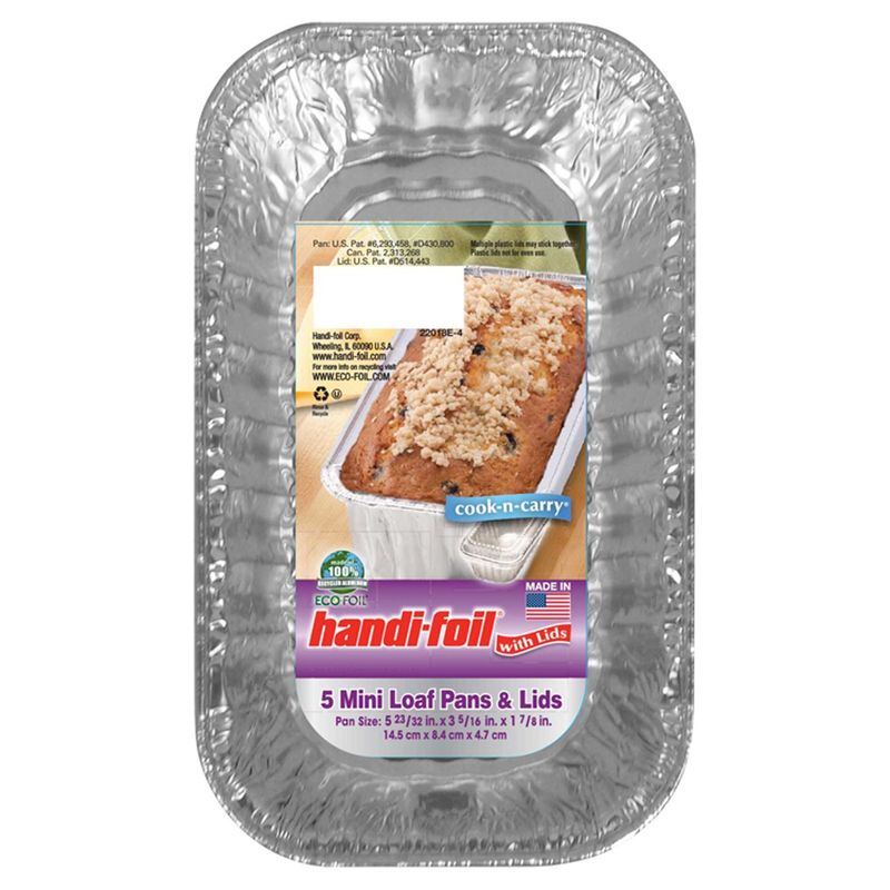 Handi Foil Eco-Foil Mini Loaf Pans, with Lids, 5 Count