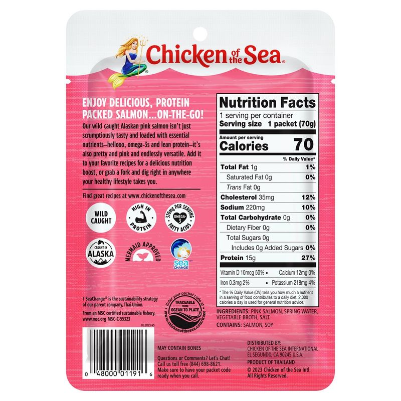 Chicken of the Sea Wild Caught Alaskan Pink Salmon in Spring Water Packet, 2.5 oz