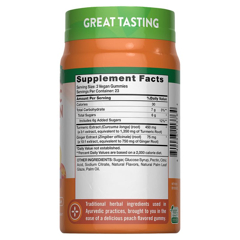 Nature's Truth Turmeric Curcumin + Ginger Delicious Peach Flavor Dietary Supplement, 70 count