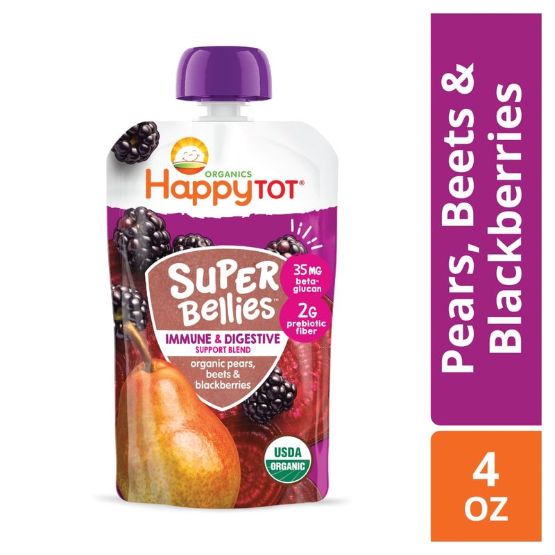 Happy Tot Organics Super Bellies Stage 4 Immune + Digestive Support Blend Organic Pears, Beets &amp; Blackberries Pouch 4 oz.