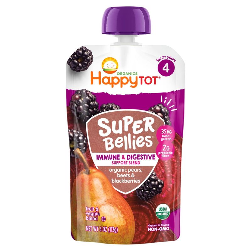 Happy Tot Organics Super Bellies Stage 4 Immune + Digestive Support Blend Organic Pears, Beets &amp; Blackberries Pouch 4 oz.