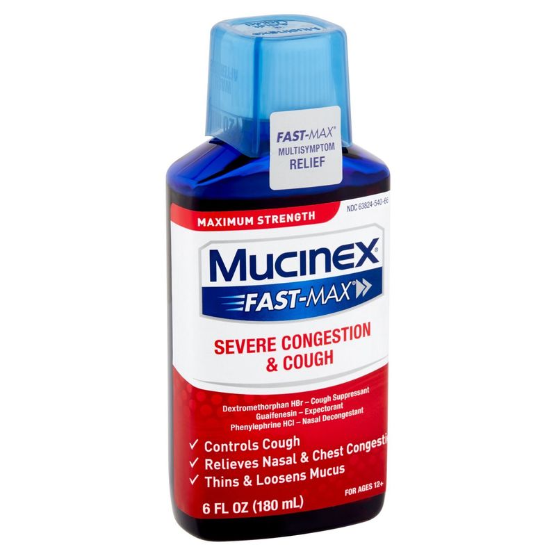 Mucinex Fast-Max Maximum Strength Severe Congestion &amp; Cough Liquid, For Ages 12+, 6 fl oz