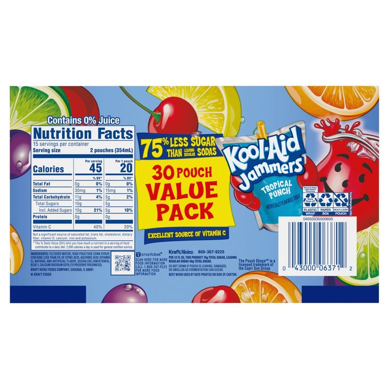 Kool-Aid Jammers Tropical Punch Drink Value Pack, 6 fl oz, 30 count