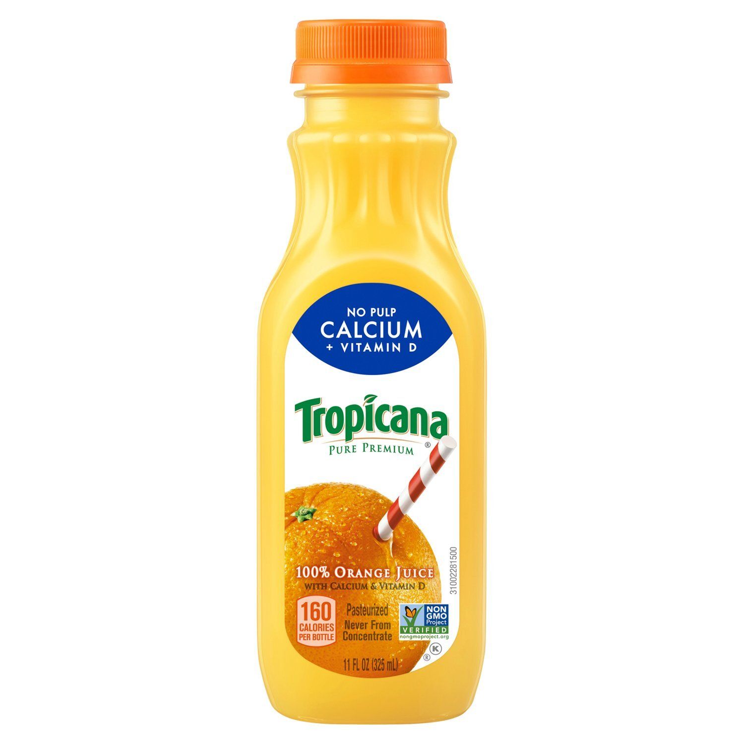 Tropicana Pure Premium Original No Pulp 100% Orange Juice With Calcium, 11 Fl Oz Bottle