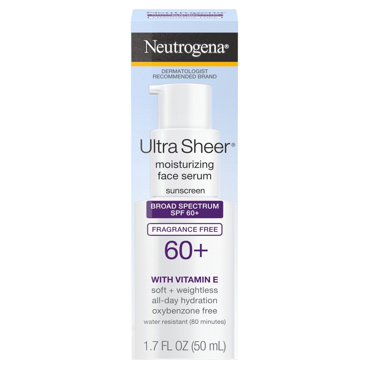 Neutrogena Ultra Sheer Moisturizing Broad Spectrum Face Serum Sunscreen, SPF 60+, 1.7 fl oz