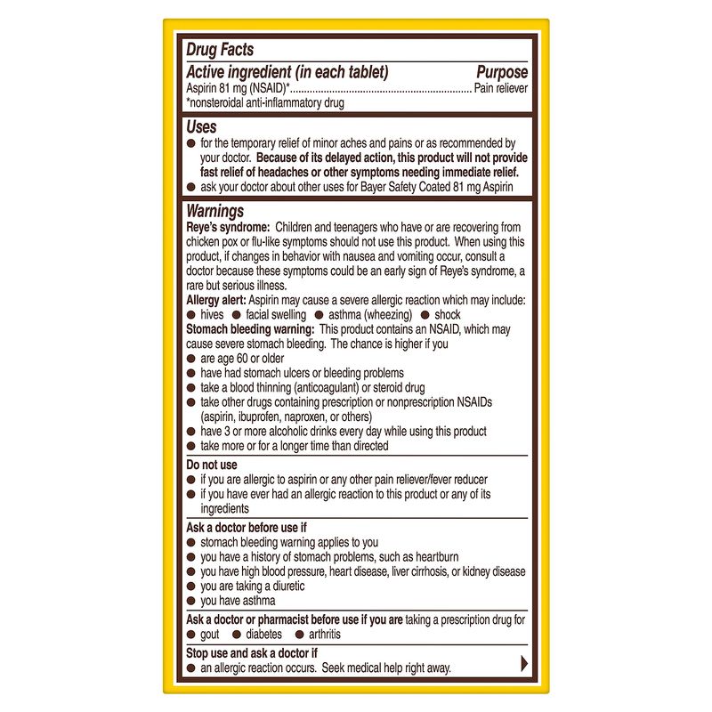 Bayer Low Dose Aspirin Regimen Safety Enteric Coated 81 mg Tablets, 200 count