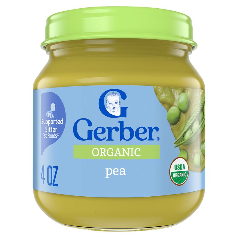 Gerber 1st Foods Organic Pea Baby Food, Supported Sitter, 4 oz