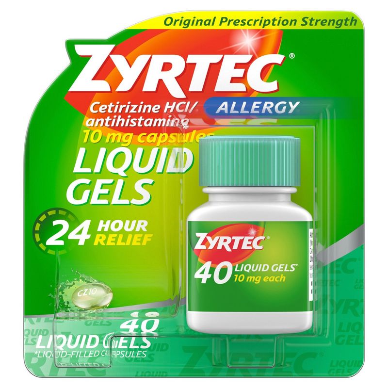 Zyrtec Indoor + Outdoor Allergy Liquid Gels, 10 mg, 40 count
