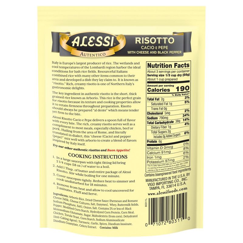 Alessi Premium Risotto with Cheese and Black Pepper and Italian Arborio Rice, 6.5 oz