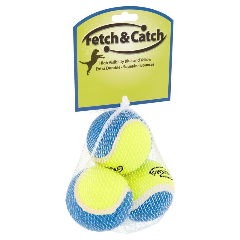 Fetch &amp; Catch Tennis Ball Dog Toy, 3 count