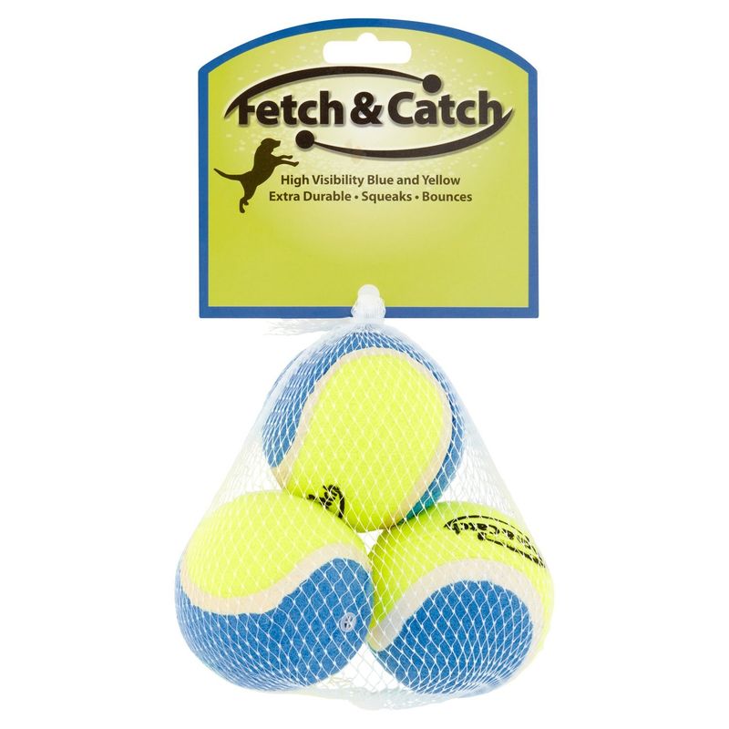 Fetch &amp; Catch Tennis Ball Dog Toy, 3 count