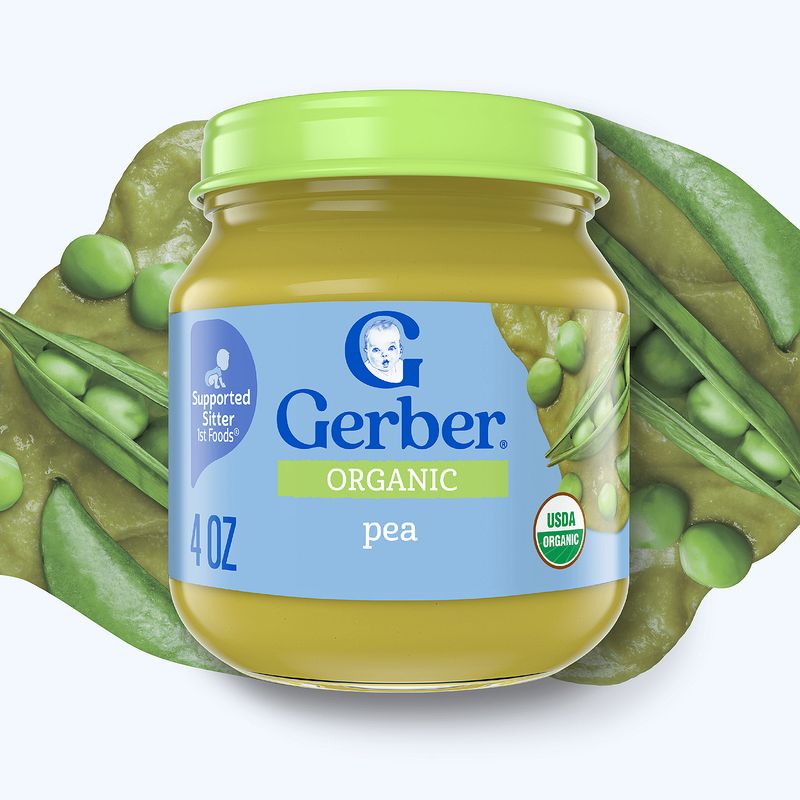 Gerber 1st Foods Organic Pea Baby Food, Supported Sitter, 4 oz