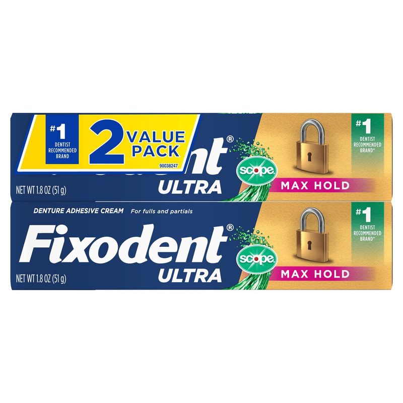 Fixodent Ultra Scope Max Hold Denture Adhesive Cream Value Pack, 1.8 oz, 2 count