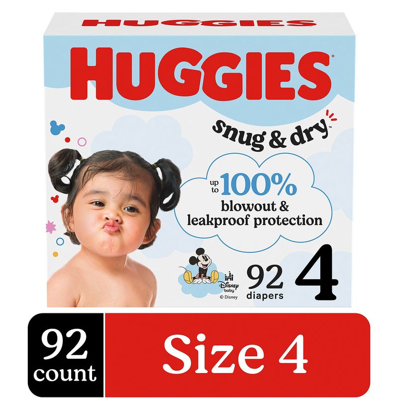 Huggies Snug &amp; Dry Diapers, Size 4, 22-37 lb, 92 count