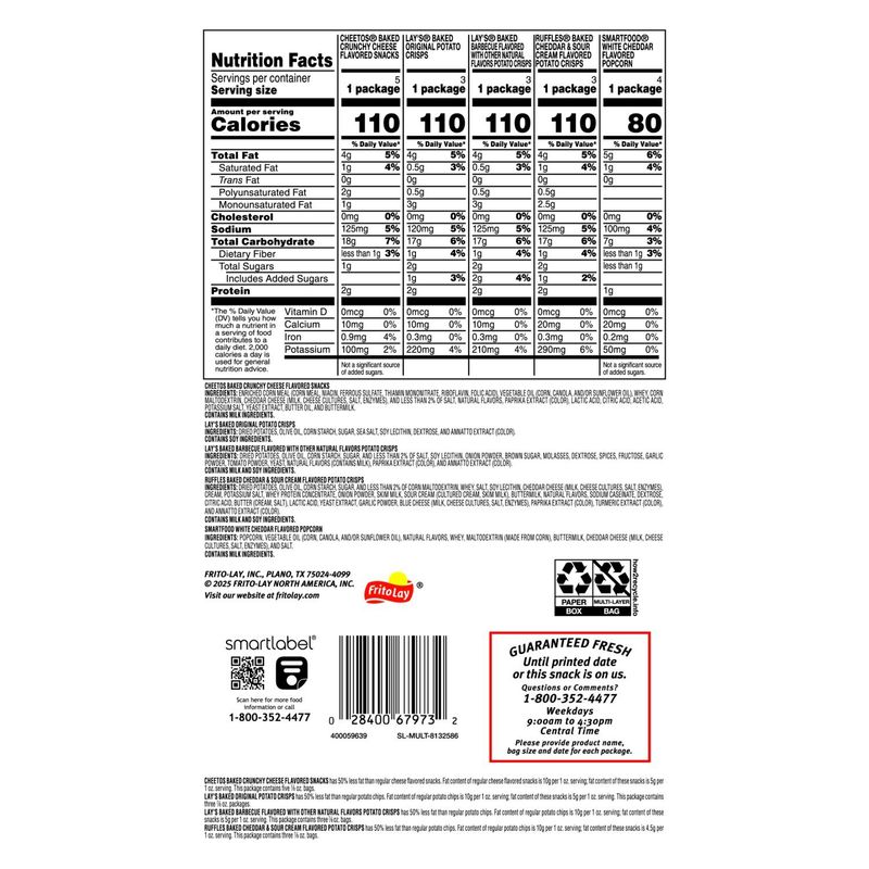 Frito Lay Snacks Baked &amp; Popped Mix Variety Pack, 14 1/4 Oz, 18 Count