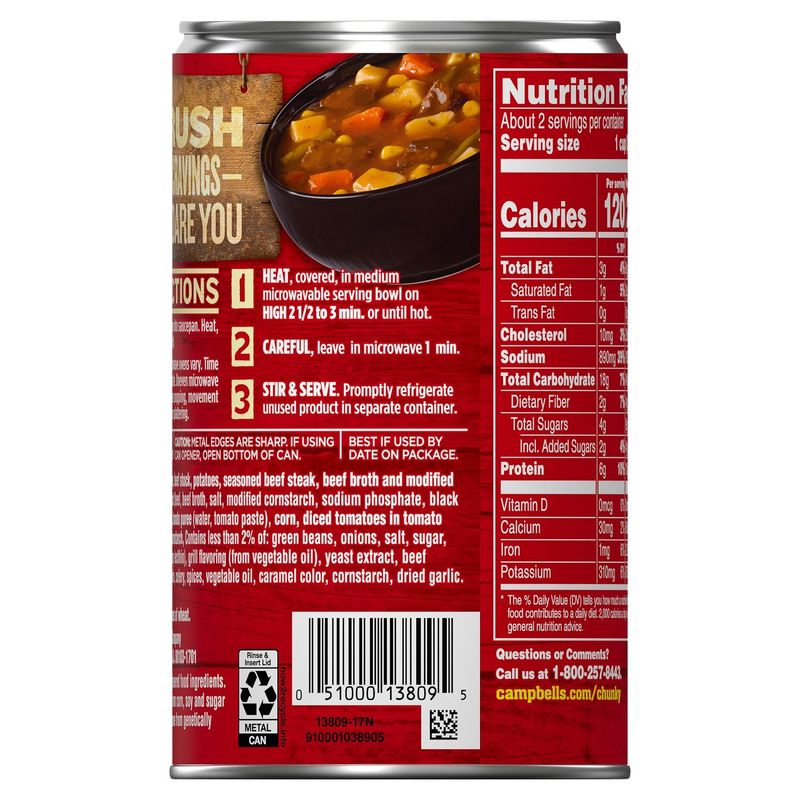 Campbell's Chunky Steak with Hearty Vegetables Soup, 18.8 oz