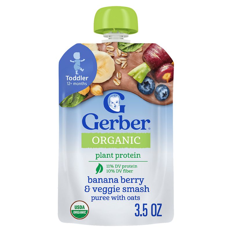 Gerber Organic Banana Berry &amp; Veggie Smash Baby Food, Toddler 12+ months, 3.5 oz